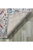 Pastel Home Tasarım Çift Taraflı Yıkanabilir Şönil Halı Kilim Yolluk Çiçek Motifli Bej Krem Renkli - 2