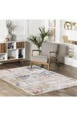 Pastel Home Tasarım Çift Taraflı Yıkanabilir Eskitme Şönil Halı Kilim Yolluk Yıkanabilir Vizon Lacivert - 2