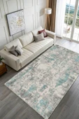 Pastel Home Etnik Turkuaz Gri Şönil Halı Kilim Yolluk Kaymaz Yıkanabilir Kendinden Saçaklı Mutfak Koridor Salon thumbnail 2