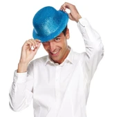 Mavi Renk Simli Melon Yuvarlak Parti Şapkası 24x26 cm thumbnail 2