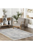 Pastel Home Siyah Çerçeveli Gri Şönil Halı Kilim Yolluk Kaymaz Saçaklı Yıkanabilir Koridor Mutfak Salon thumbnail 5