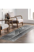 Pastel Home Modern Çizgili Siyah Gri Şönil Halı Kilim Yolluk Kaymaz Yıkanabilir Kendinden Saçaklı thumbnail 15