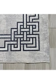 Pastel Home Siyah Çerçeveli Gri Şönil Halı Kilim Yolluk Kaymaz Saçaklı Yıkanabilir Koridor Mutfak Salon thumbnail 2