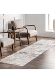 Pastel Home Tasarım Çift Taraflı Yıkanabilir Eskitme Şönil Halı Kilim Yolluk Yıkanabilir Vizon Lacivert - 7