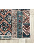 Pastel Home Kahverengi Yeşil Eskitme Patchwork Şönil Halı Kilim Yolluk Kaymaz Yıkanabilir Saçaklı - 10