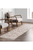 Pastel Home Tasarım Çift Taraflı Yıkanabilir Şönil Halı Kilim Yolluk Çiçek Motifli Bej Krem Renkli - 5