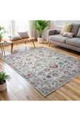 Pastel Home Tasarım Çift Taraflı Yıkanabilir Şönil Halı Kilim Yolluk Çiçek Motifli Bej Krem Renkli - 10