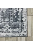 Pastel Home Tasarım Çift Taraflı Yıkanabilir Eskitme Şönil Halı Kilim Yolluk Gri Vintage Çerçeveli - 5