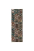 Pastel Home Kahverengi Yeşil Eskitme Patchwork Şönil Halı Kilim Yolluk Kaymaz Yıkanabilir Saçaklı - 6