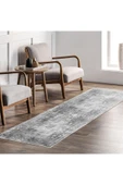 Pastel Home Tasarım Çift Taraflı Yıkanabilir Eskitme Şönil Halı Kilim Yolluk Gri Vintage Çerçeveli - 4