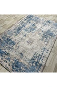 Pastel Home Tasarım Çift Taraflı Yıkanabilir Şönil Halı Kilim Yolluk Eskitme Çerçeveli Mavi - 10