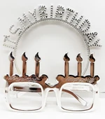 İt's My Birthday Yazılı Taç ve Mum Şekilli Gözlük Seti Gümüş Renk thumbnail 3