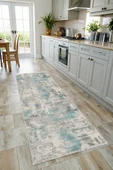 Pastel Home Etnik Turkuaz Gri Şönil Halı Kilim Yolluk Kaymaz Yıkanabilir Kendinden Saçaklı Mutfak Koridor Salon thumbnail 7