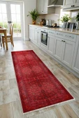 Pastel Home Bordo kırmızı afgan türkmen şönil halı kilim yolluk yıkanabilir kaymaz taban salon mutfak saçaklı thumbnail 12
