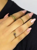 Doğal Taşlı 3'lü Garnet (Lal) Doğal Taşlı Güneş Modelli Kadın Ayarlanabilir Yüzük Seti euy85 thumbnail 2