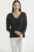 Yumoş V Yaka Basic Triko Kazak - Siyah thumbnail 2