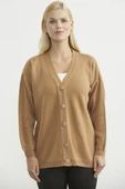 V Yaka Salaş Düğmeli Triko Hırka - Karamel thumbnail 2