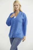 V Yaka Salaş Düğmeli Triko Hırka - Mavi thumbnail 1