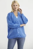 V Yaka Salaş Düğmeli Triko Hırka - Mavi thumbnail 5