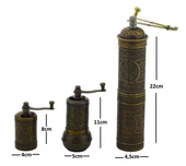LUDIA Zamak Metal Antik Renk 3 lü Set Karabiber,Kahve,Çörek Otu El Değirmeni Öğütücü Grinder S2 - 8