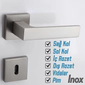 Oda Kapı Kolu Kare Rozetli İNOX Sağa Sola Uygun İç Dış Ev Oda Kapısı Kilitlenebilir 1 Takım thumbnail 3