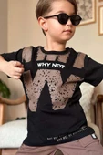 Erkek Çocuk W Harf Why Not Baskılı T-Shirt Kahverengi Şortlu Takım thumbnail 4