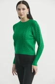 Yumoş Saç Örgü Motifli Triko Kazak - Benetton Yeşil thumbnail 4