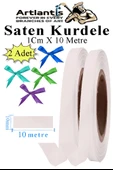 Beyaz Kurdele Saten 1 Cm 10 Metre 2 Adet Saten Kurdela Parlak Hediye ve Süsleme Şeridi Süs Paketleme Çiçek Saç El - 1