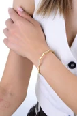 Gümüş altın yaldızlı zirkon taşlı dalgalı ajda modeli bileklik SGTL12896GOLD thumbnail 2