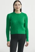 Yumoş Saç Örgü Motifli Triko Kazak - Benetton Yeşil thumbnail 1