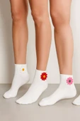 Kadın 6'lı papatya detaylı soket çorap - 1