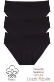 Love Fuchsia Underwear Kadın 3'lü Paket Siyah Pamuk Lazer Kesim Külot thumbnail 3