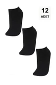 12 Adet Düz Kadın Patik Çorap - Siyah - 1