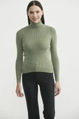 Tam Balıkçı Fitilli Basic Triko Kazak - Çağla Yeşili thumbnail 2