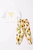 Kız Çocuk Ay Çiçeği Desenli  Eşofman Altı ve Yazı Baskılı Beyaz Eşofman Takım thumbnail 1