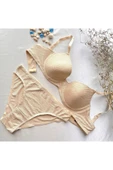 KARAZ Baklava Desenli Balenli Dolgusuz Sütyen Takımı -  Ten-90-B thumbnail 2