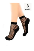 3 Adet Tül Patik Çorap - Siyah - 1