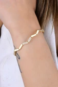 Gümüş altın yaldızlı zirkon taşlı dalgalı ajda modeli bileklik SGTL12896GOLD thumbnail 3