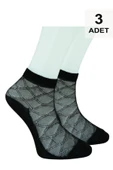 3 Adet Tül Patik Çorap - Siyah - 1
