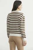Çizgili Metal Düğmeli Triko Hırka - Kahve thumbnail 5