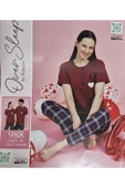 Over Sleep by Poleren Eşli Bordo- Ekose Pijama Takımı (kadın ve erkek ayrı ayrı satılmaktadır) thumbnail 1