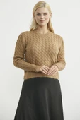 Yumoş Saç Örgü Motifli Triko Kazak - Karamel thumbnail 1