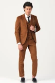 Plus Scorpion Taba Fitilli Kadife Erkek Takım Elbise – 3 Parça Yelekli, Şık ve Modern Slim Fit Kesim thumbnail 7