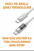 60W USB-C to USB-C Şarj ve Data Kablosu  LED Ekranlı, Hızlı Şarj, 1.2m - 3