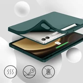 Samsung Galaxy Tab S9 Plus X810 12.4 İnç Kılıf Premium Silikon Kalem Bölmeli Smart Case  Haki thumbnail 3