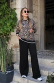 MDB Kadın Uzun Kollu Bisiklet Yaka Leopar Desenli Iki Iplik Bluz Ve Viskon Iki Iplik Pantolon Ikili Takım thumbnail 1