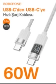 60W USB-C to USB-C Şarj ve Data Kablosu  LED Ekranlı, Hızlı Şarj, 1.2m - 1
