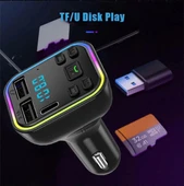 Araç Fm Transmitter Bluetooth Usb Mp3 Sd Kart Çakmaklık Girişli 7 Renk Led Işıklı Araç Kiti - 4