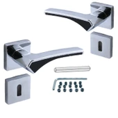 Rozetli Oda Kapı Kolu Sağa ve Sola Uygun Kare Siyah Krom Saten 1 Takım thumbnail 3