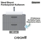 D10 Next Lavabo Dolabı İki Çekmeceli 80 cm Gri Lake Kapak thumbnail 3